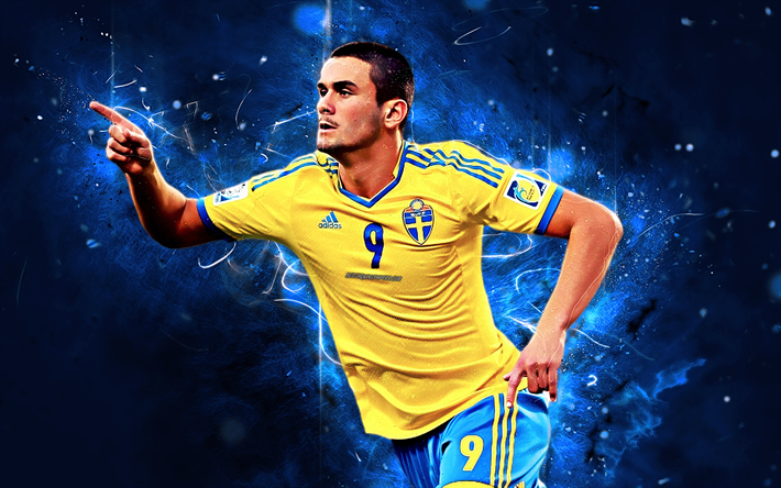 Valmir Berisha, abstract art, Sweden National Team, fan art, Berisha, soccer, footballers, neon lights, Swedish football team