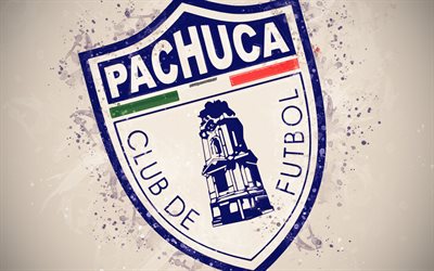 CF Pachuca, 4k, paint art, creative, mexican football team, liga mx, logo, emblem, white background, grunge style, pachuca de soto, mexico, football