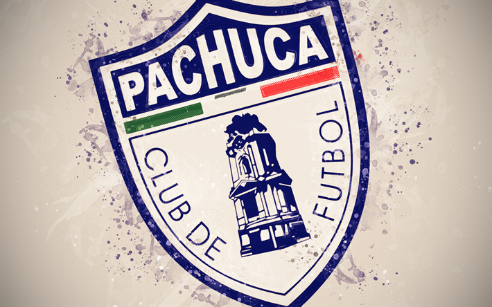 CF Pachuca, 4k, pintura, arte, creativo, mexicana de f&#250;tbol, de la liga mx, logotipo, emblema, fondo blanco, estilo grunge, pachuca de soto, m&#233;xico, el f&#250;tbol