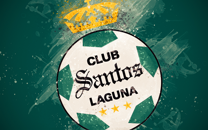 Club Santos Laguna, 4k, a arte de pintura, criativo, O futebol mexicano equipe, Liga MX, logo, emblema, fundo verde, o estilo grunge, Torre&#243;n, M&#233;xico, futebol