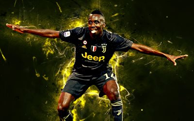 Blaise Matuidi, black uniform, french footballer, Juventus FC, soccer, Serie A, Matuidi, neon lights, Bianconeri