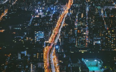 4k, Osaka, luzes da cidade, noturnas, vista de cima, Jap&#227;o, &#193;sia