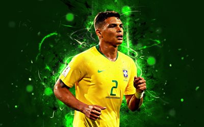 Thiago Silva, abstract art, Brazil National Team, football, soccer, Silva, neon lights, Brazilian football team
