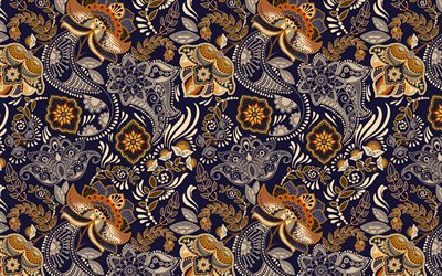 Paisley texture, ornamenti floreali texture, persiano, texture, blu paisley sfondo, buta, paisley pattern, blu paisley sfondo ornamento