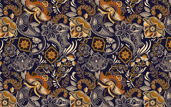 Paisley texture, floral ornament texture, Persian texture, blue paisley background, buta texture, paisley pattern, blue paisley ornament background