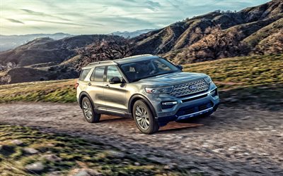 Ford Explorer, 2020, front view, exterior, new gray Explorer, full-size crossover, american cars, Ford