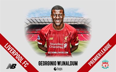 Georginio Wijnaldum, Liverpool FC, portrait, pays-bas, le footballeur, le milieu de terrain, 2020 Liverpool uniforme, Premier League, Angleterre, Liverpool FC footballeurs 2020, le football, Anfield