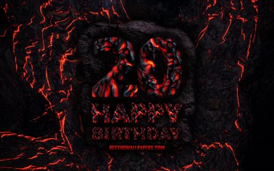 4k, Happy 20 Years Birthday, fire lava letters, Happy 20th birthday, grunge background, 20th Birthday Party, Grunge Happy 20th birthday, Birthday concept, Birthday Party, 20th Birthday