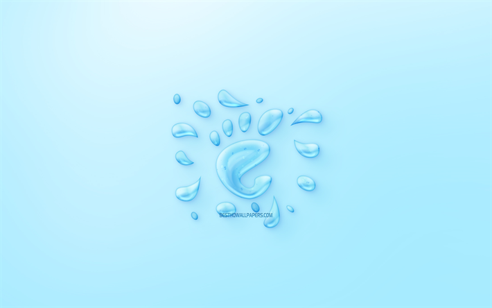 gnome-logo, wasser -, logo-emblem, blauer hintergrund, gnome-logo aus wasser, kreative kunst, wasser, konzepte, gnome