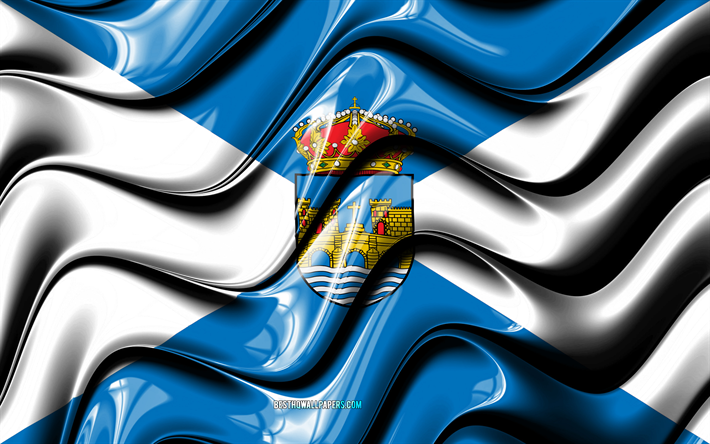 Pontevedra Flag, 4k, Cities of Spain, Europe, Flag of Pontevedra, 3D art, Pontevedra, Spanish cities, Pontevedra 3D flag, Spain