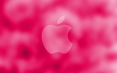 Apple lila logotyp, 4k lila suddig bakgrund, Apple, minimal, Apples logotyp, konstverk