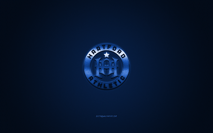 Hartford Atletik, Amerikan Futbol Kul&#252;b&#252;, USL Şampiyonası, mavi logo, mavi karbon fiber arka plan, USL, futbol, Hartford, Connecticut, ABD, Hartford Atletik logo