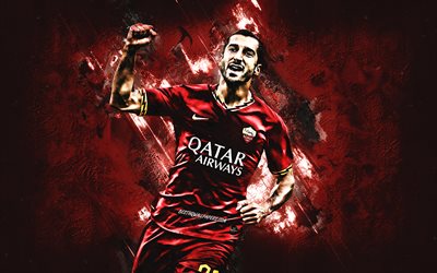 Henrikh Mkhitaryan, AS Roma, Armenian football player, midfielder, dark red stone background, Serie A, Italy, football