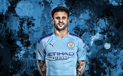 Kyle Walker, sininen maali roiskeet, englanti jalkapalloilijoita, Manchester City FC, grunge art, kaudella 2019-2020, Kyle Andrew Walker, jalkapallo, Premier League, Man City, puolustaja