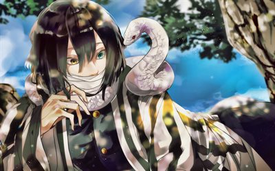 Iguro Obanai, Snake Pillar, Kimetsu no Yaiba, manga, Demon Hunter, katana, artwork, Obanai Iguro