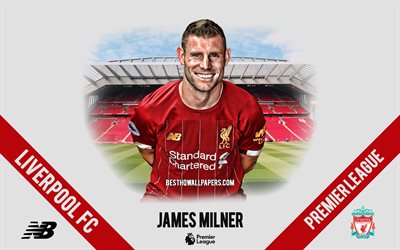 James Milner, Liverpool FC, portre, İngiliz futbolcu, orta saha oyuncusu, 2020 &#252;niforma Liverpool, Premier Lig, İngiltere, Liverpool FC 2020, futbol futbolcular, Anfield