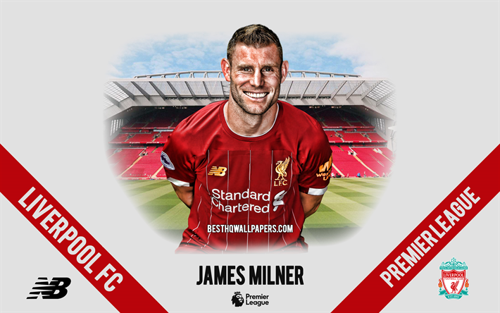 James Milner, le Liverpool FC, le portrait, le footballeur anglais, le milieu de terrain, 2020 Liverpool uniforme, Premier League, Angleterre, Liverpool FC footballeurs 2020, le football, Anfield