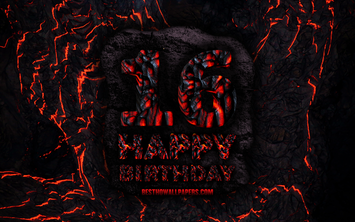 4k, Happy 16 Years Birthday, fire lava letters, Happy 16th birthday, grunge background, 16th Birthday Party, Grunge Happy 16th birthday, Birthday concept, Birthday Party, 16th Birthday