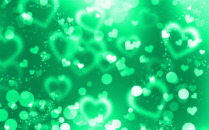 turquoise &#233;blouissement cœurs, 4k, turquoise glitter fond, cr&#233;atif, amour, concepts, r&#233;sum&#233; des coeurs, des coeurs turquoise