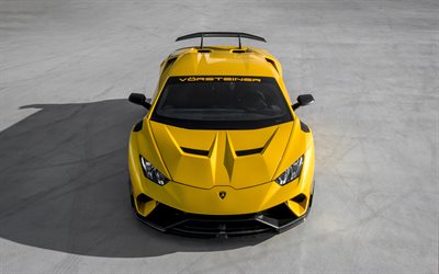 Vorsteiner, tuning, 4k, Lamborghini Huracan, 2019 carros, supercarros, amarelo Huracan, carros italianos, Lamborghini