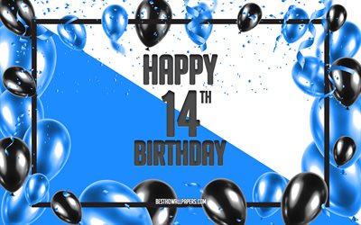 happy 14th birthday, geburtstag luftballons, hintergrund, gl&#252;cklich 14 jahre geburtstag, blau, geburtstag, 14th happy birthday, schwarz, ballons, 14 jahre, bunt geburtstag-muster, happy birthday hintergrund