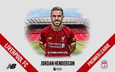 Jordan Henderson, le Liverpool FC, le portrait, le footballeur anglais, le milieu de terrain, 2020 Liverpool uniforme, Premier League, Angleterre, Liverpool FC footballeurs 2020, le football, Anfield