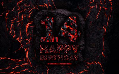 4k, Happy 14 Years Birthday, fire lava letters, Happy 14th birthday, grunge background, 14th Birthday Party, Grunge Happy 14th birthday, Birthday concept, Birthday Party, 14th Birthday