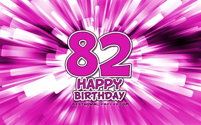 Happy 82nd birthday, 4k, purple abstract rays, Birthday Party, creative, Happy 82 Years Birthday, 82nd Birthday Party, 82nd Happy Birthday, cartoon art, Birthday concept, 82nd Birthday