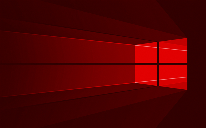 Windows 10 logo rouge, 4k, minimal, OS, rouge, abstrait, fond, cr&#233;atif, Windows 10, les illustrations, les rayons rouges, Windows 10 logo