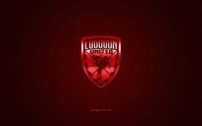 Loudoun United FC, American soccer club, USL Championship, red logo, red carbon fiber background, USL, football, Leesburg, Virginia, USA, Loudoun United logo, soccer