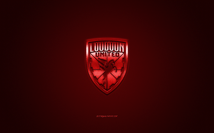 Loudoun United FC, Amerikansk fotboll club, USL Championship, r&#246;d logo, red kolfiber bakgrund, USL, fotboll, Leesburg, Virginia, USA, Loudoun United logotyp