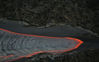溶岩の質感, 4k, 黒い背景, 赤色の溶岩焼き, 赤熱溶岩, マクロ, 火災の背景, 溶岩, 溶岩焼き