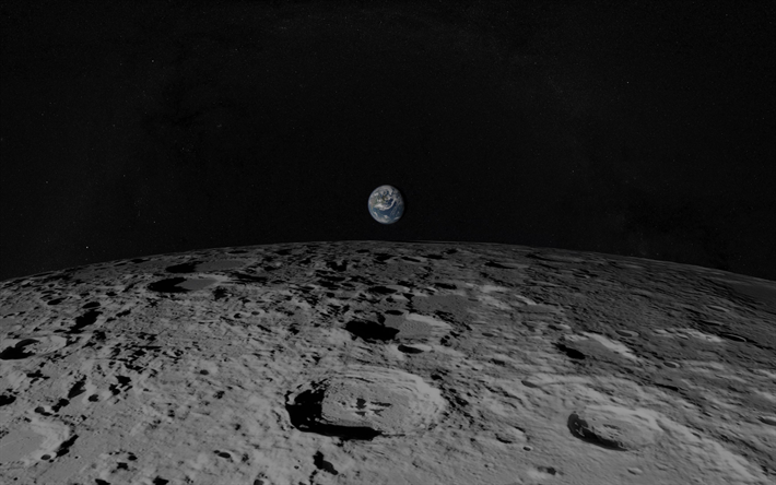 Vista de la Tierra desde la luna, el espacio exterior, la superficie de la luna, la Tierra, el cielo estrellado