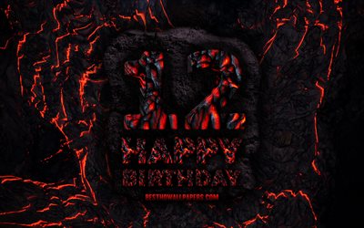 4k, Happy 12 Years Birthday, fire lava letters, Happy 12th birthday, grunge background, 12th Birthday Party, Grunge Happy 12th birthday, Birthday concept, Birthday Party, 12th Birthday