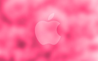 apple pink-logo, 4k-pink, unscharfen hintergrund -, apfel -, minimal -, apple-logo, artwork
