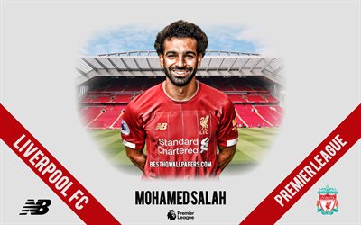 Mohamed Salah, Liverpool FC, portrait, Egyptian footballer, forward, 2020 Liverpool uniform, Premier League, England, Liverpool FC footballers 2020, football, Anfield