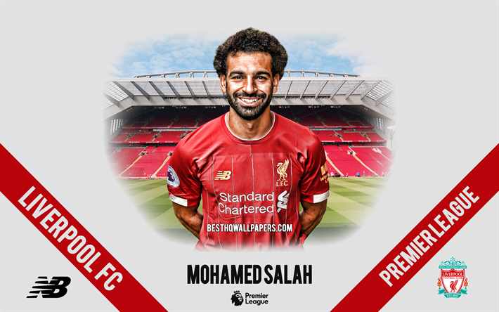 Mohamed Salah, Liverpool FC, portre, Mısırlı futbolcu, ileri, 2020 &#252;niforma Liverpool, Premier Lig, İngiltere, Liverpool FC 2020, futbol futbolcular, Anfield