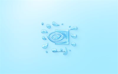 El logotipo de Nvidia, el agua logotipo, emblema, color azul de fondo, el logotipo de Nvidia hecho de agua, arte creativo, de los conceptos del agua, Nvidia