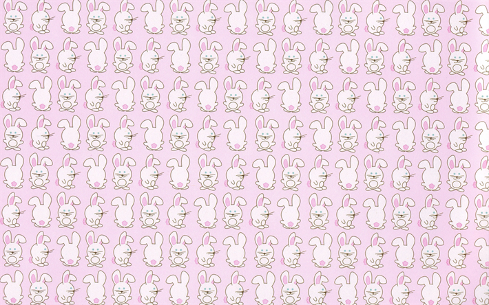 tavşan, yaratıcı, tavşan dokular, karikat&#252;r tavşan arka plan ile karikat&#252;r tavşan deseni, 4k, arka plan, desenler tavşanlar
