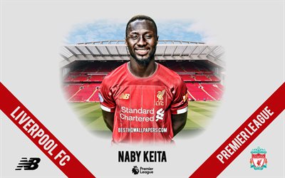 Naby Keita, Liverpool FC, portre, Gineli futbolcu, orta saha oyuncusu, 2020 &#252;niforma Liverpool, Premier Lig, İngiltere, Liverpool FC 2020, futbol futbolcular, Anfield