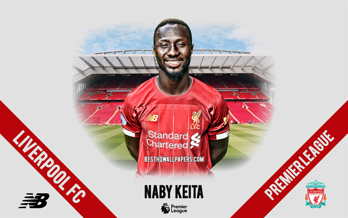 Naby Keita, le Liverpool FC, le portrait, le footballeur Guin&#233;en, le milieu de terrain, 2020 Liverpool uniforme, Premier League, Angleterre, Liverpool FC footballeurs 2020, le football, Anfield