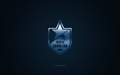 North Carolina FC, Amerikansk fotboll club, USL Championship, bl&#229; logo, bl&#229; kolfiber bakgrund, USL, fotboll, Carey, North Carolina, USA, North Carolina FC logotyp