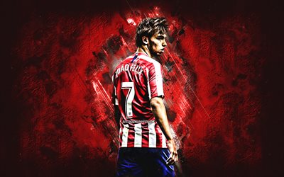 Joao Felix, l&#39;Atletico Madrid, ritratto, calciatore portoghese, attaccante, pietra di colore rosso di sfondo, La Liga, La Spagna, il calcio, i giovani calciatori