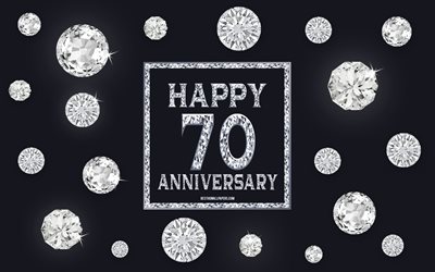 الذكرى ال70, الماس, خلفية رمادية, الذكرى الخلفية مع الأحجار الكريمة, 70 عاما الذكرى, سعيدة الذكرى ال70, الفنون الإبداعية, ذكرى سعيدة خلفية