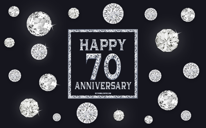 70 &#176; Anniversario, diamanti, sfondo grigio, Anniversario di sfondo con gemme, 70 Anni, Anniversario, Felice 70 &#176; Anniversario, arte creativa, Felice Anniversario di sfondo