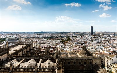 Sevilla, 4k, summer, cityscapes, spanish cities, Spain, Sevilla skyline, Cities of Spain