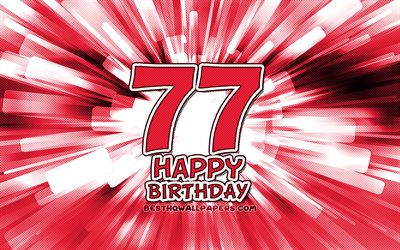 嬉しい77歳の誕生日, 4k, ピンクの線の概要, 誕生パーティー, 創造, 嬉しい77年の誕生日, 77誕生パーティー, 77お誕生日おめで, 漫画美術, 誕生日プ, 77歳の誕生日