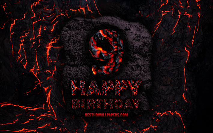 4k, Happy 9 Years Birthday, fire lava letters, Happy 9th birthday, grunge background, 9th Birthday Party, Grunge Happy 9th birthday, Birthday concept, Birthday Party, 9th Birthday