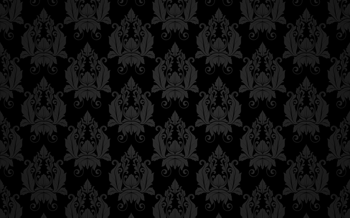 black floral texture, black background with floral ornaments, floral black background, floral texture