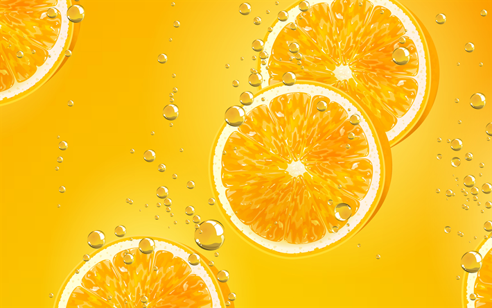 les oranges dans l&#39;eau, 4k, les fruits, les oranges sous l&#39;eau, les fruits tropicaux, les oranges, les fruits sous l&#39;eau
